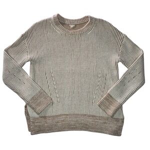 Hem & Thread Knitted Oversized Crew Neck Pullover Sweater Beige Cream Small